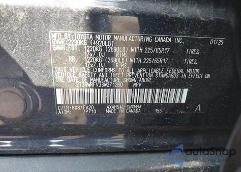 2025 Toyota Rav4 Hybrid Xle from USA, damaged, VIN 2T3RWRFV3SW271260